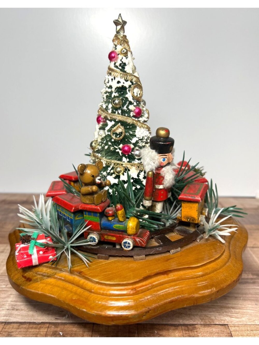 Vintage Schmid Musical Christmas Tree With Train & Nutcracker Figurine 1983